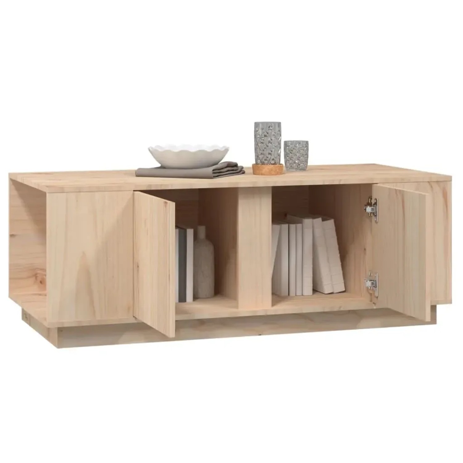 vidaXL Couchtisch aus Kiefernholz, 110x50x40 cm, mit Fächern und Türen.