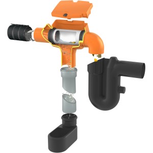 4rain Erdtank-Paket Mono 5.000 l Haus-Premium: Detailansicht des Filtersystems mit Wasserfluss.