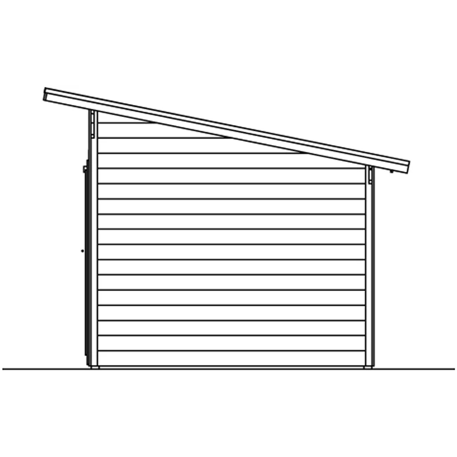 Abbildung eines Holz-Gartenhauses Skan Holz Knut mit Pultdach, Seitenansicht.