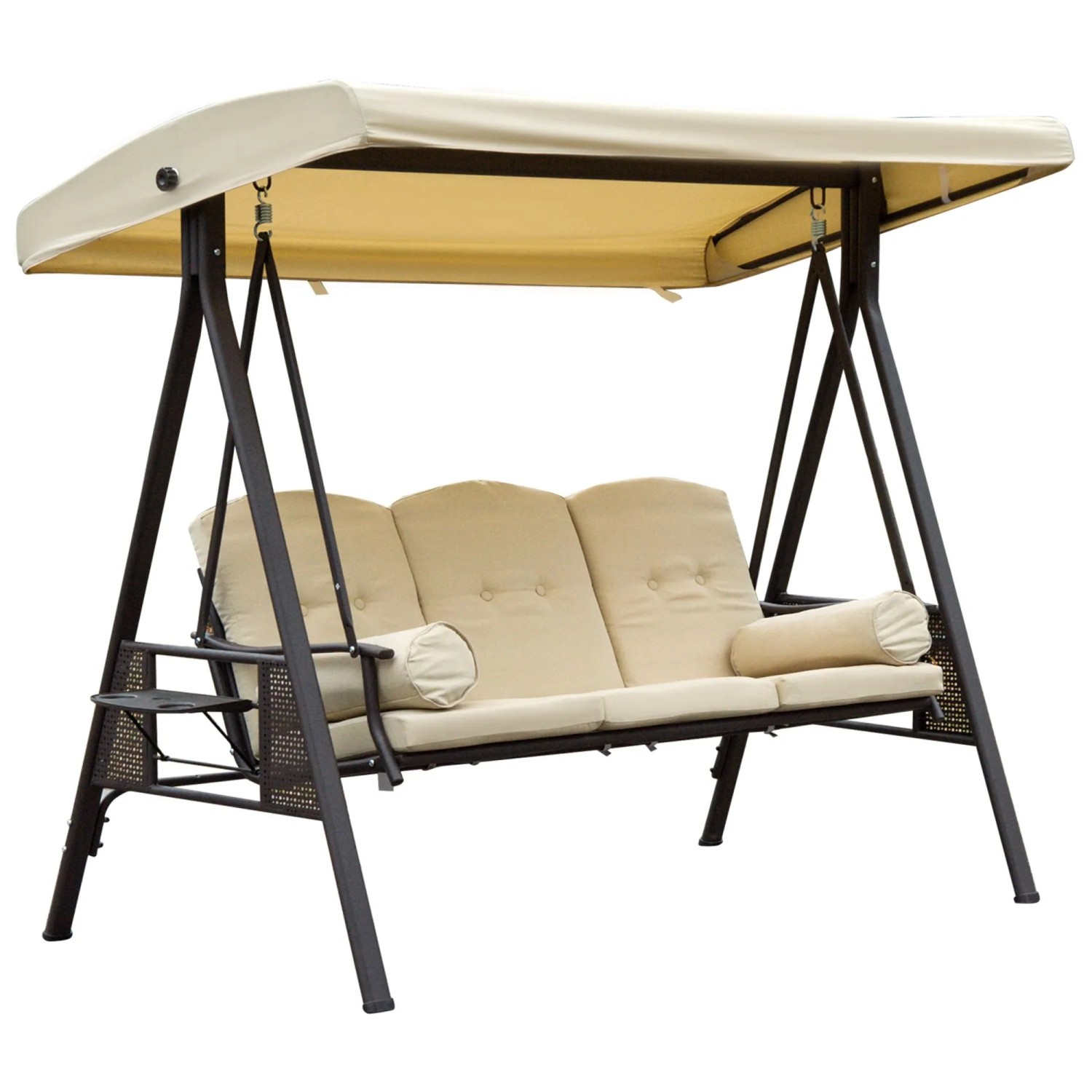 Outsunny 3-Sitzer Hollywoodschaukel mit Sonnendach Beige Braun 120 x 208 x 172 cm