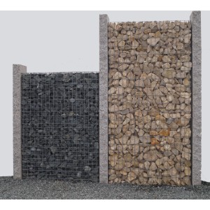 Gabiona Gabionenzaun, 100x52x17cm, Maschenweite 5x5cm, gefüllt mit dunklen und hellen Steinen.