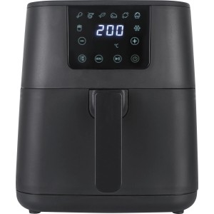 Schwarze Heißluftfritteuse mit digitalem Display, 4,5 l, 1400 W für fettarmes Kochen.