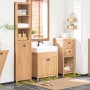 SoBuy Badmöbel-Set in Natur: Hochschrank, Wäscheschrank, Waschbeckenunterschrank und Badkommode aus MDF.