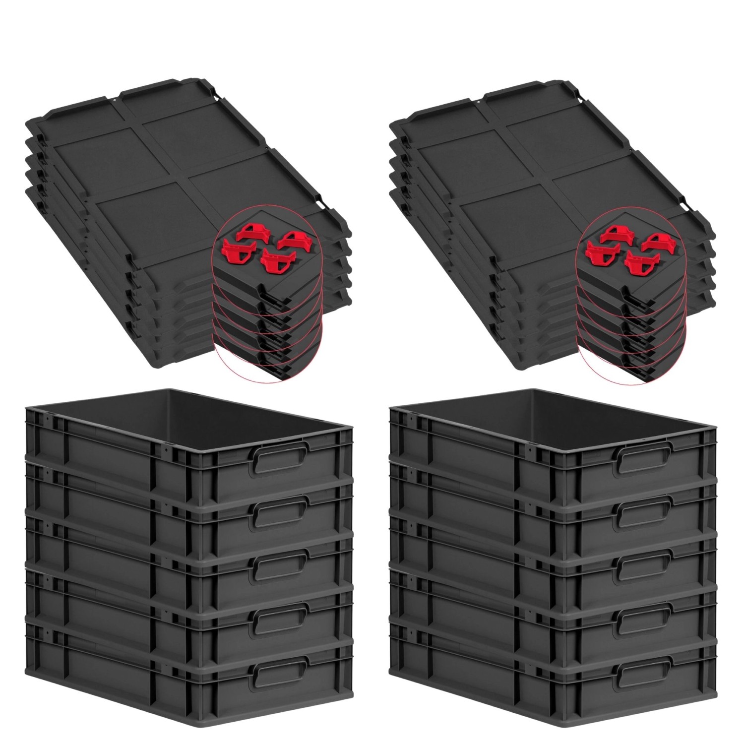 PROREGAL SparSet 10x Eurobox Nextgen Grip Mit Auflagedeckel Und Roten Versc günstig online kaufen