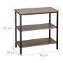 Dunkelbrauner Nachttisch aus Holzwerkstoff mit schwarzem Stahlrahmen, 3 Ablagen, 61x60x30 cm. Industrial-Stil Beistelltisch.