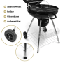 Schwarzer DELUKE Kugelgrill ENNO mit Ablage, Grillwagen mit klappbarem Deckel und Grillhandschuhen.