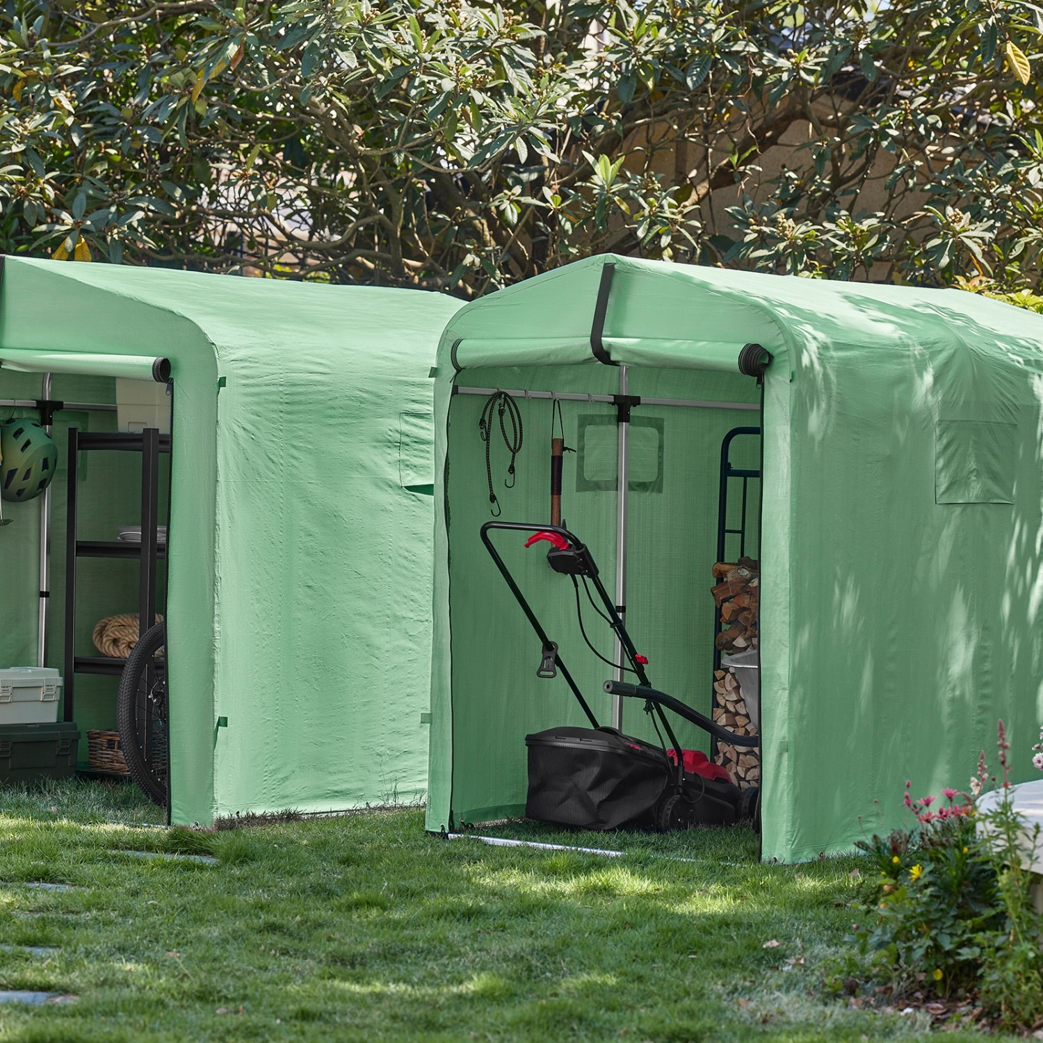 SoBuy Fahrradgarage für 2-4 Fahrräder Geräteschuppen mit UV-Schutz 159x165x219cm Grün KLS11-L-GR_3