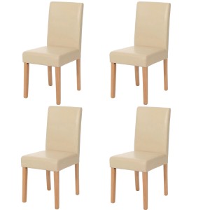 CHEFGASTRO Esszimmerstühle 4er-Set, creme Leder, helle Holzbeine, klassisch und zeitlos.