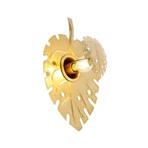 QAZQA Design Wandleuchte Carballo, goldfarben, in Blattform mit sichtbarer E27-Glühbirne.