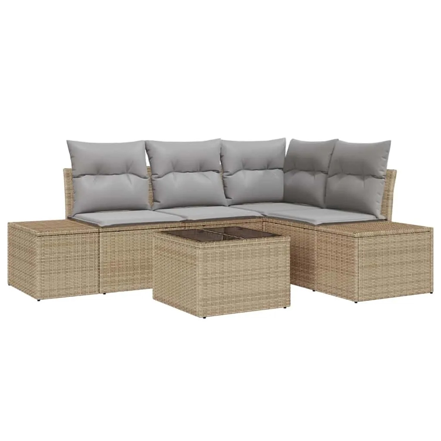 vidaXL Gartensofa-Set mit Speicher Beige und Hellgrau Poly-Rattan 3355719 günstig online kaufen