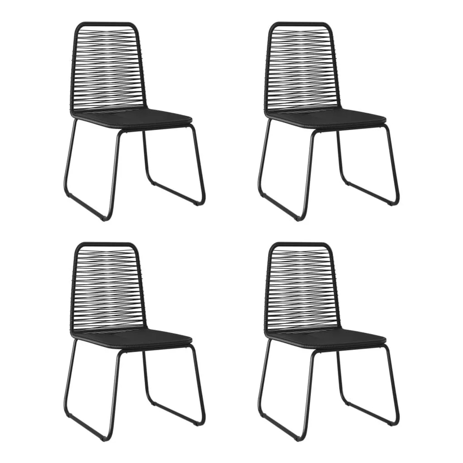 Furnicato Gartenstühle 4er Set Poly Rattan Schwarz 54x59x91 Cm Mit Pulverbeschichtetem Stahlrahmen
