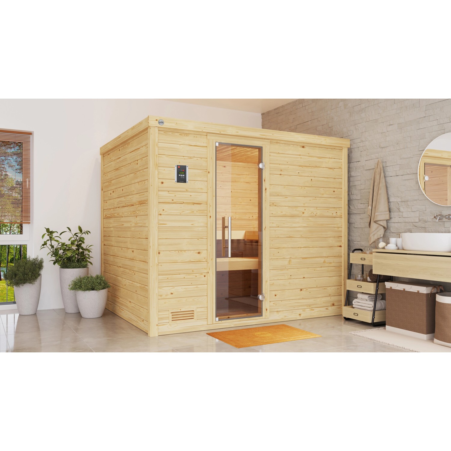 Weka Massivholzsauna Bergen 3 Sparset 9 kW OS Glastür günstig online kaufen