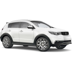 Cartrend Radzierblenden Daytona, 15 Zoll, schwarz-silber, am weißen Auto montiert.