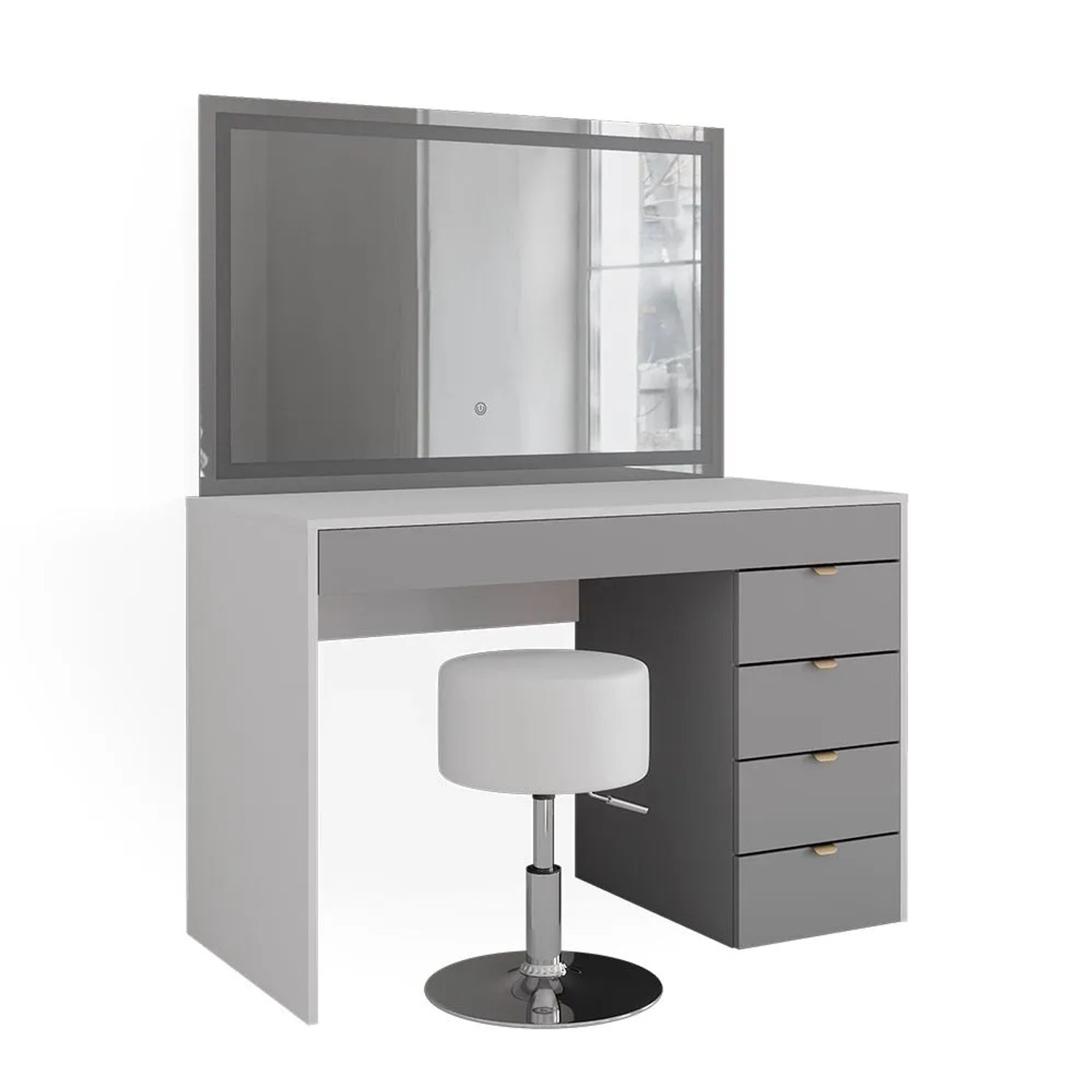 Vicco Schminktisch Elise Weiß/Grau 115 x 146 mit LED-Spiegel und Hocker
