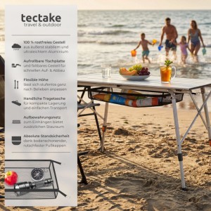 Tectake Aluminium Campingtisch Bastian Faltbar Wetterfest  120 x 70 50 x 79 cm Silber