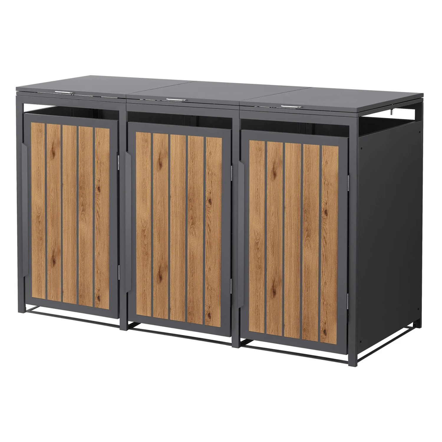 ML-Design Mülltonnenbox 3Er 240L Anthrazit-Holzoptik aus Stahl