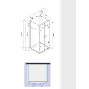 Glaszentrum Hagen U-Duschkabine Ares, 80x80x80x180cm, Schwarz, mit Maßangaben.