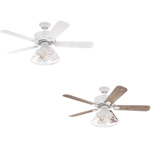 WESTINGHOUSE Deckenventilator Barnett, weiße und holzfarbene Flügel, mit LED-Beleuchtung.