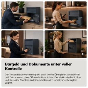 JAN NOWAK CEDRIC Depot-Tresor mit Einwurfschlitz, elektronischem Schloss, in Nutzung für Bargeld- & Dokumenteneinwurf.