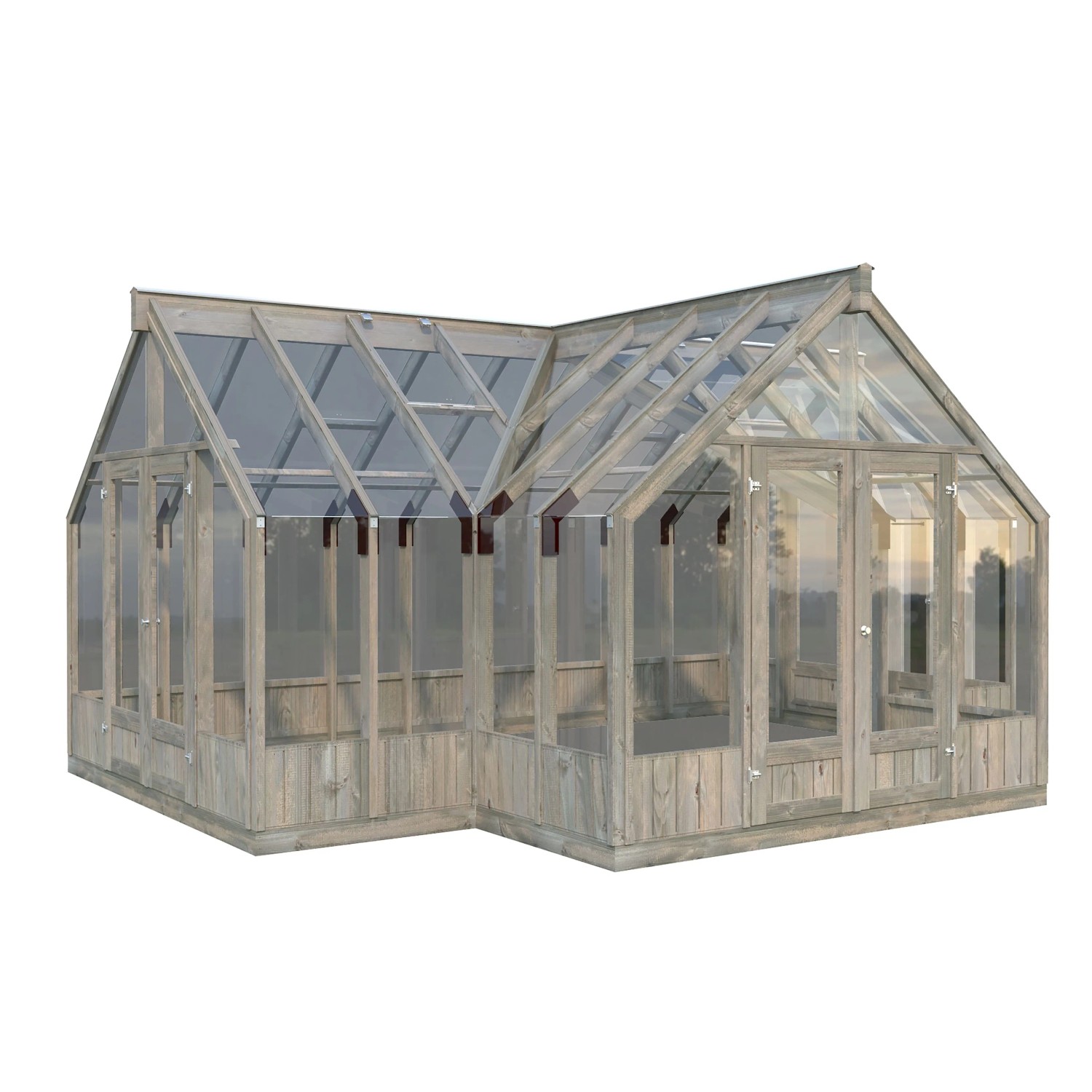 Palmako Gewächshaus Emilia 19 Grau, 19,1 m²: Begehbares Gewächshaus mit Holzrahmen und Glas.
