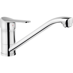 Chromfarbene Einhebel-Küchenarmatur Bolzano Niederdruck mit schwenkbarem Auslauf.