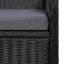 Detailaufnahme: Schwarzer Rattan-Gartenstuhl mit grauem Sitzkissen, Teil der vidaXL Essgruppe.