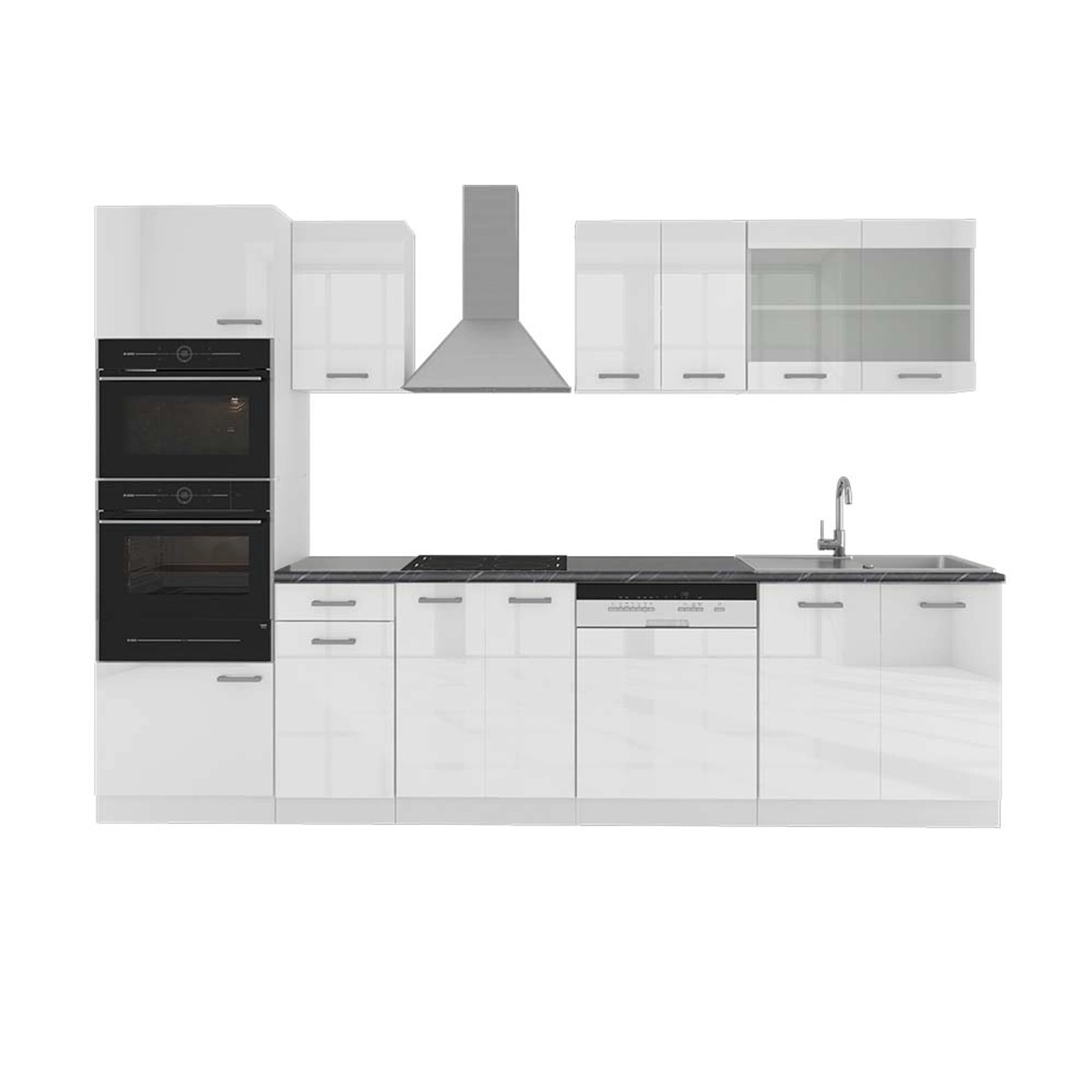 Vicco R-Line Küchenzeile Weiß Hochglanz/Weiß 300 cm mit HochschrankAP Anthr günstig online kaufen