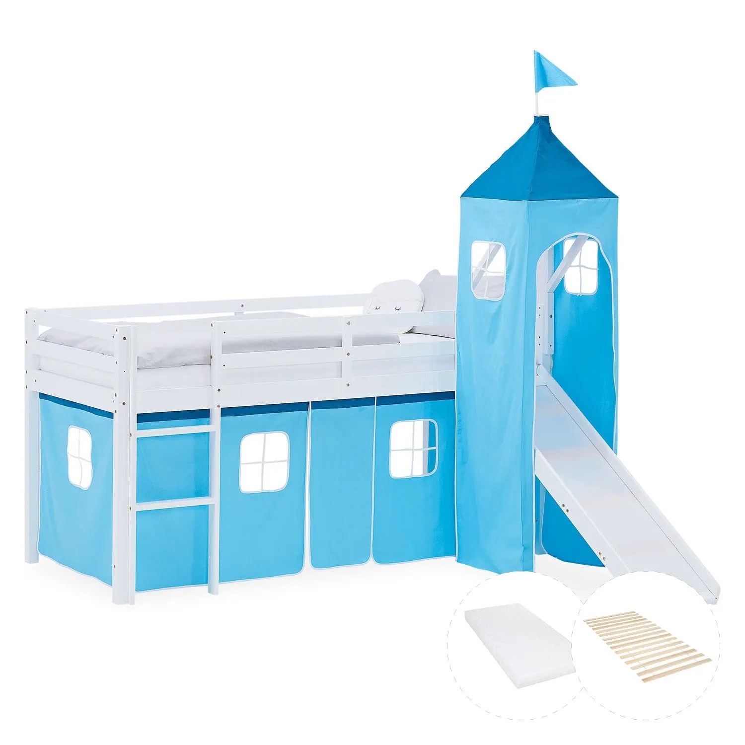 Homestyle4u Kinder Hochbett 90x200 Rutsche Matratze Blau Kinderbett 2999