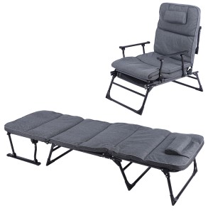 Mojawo 2in1 Gartenliege/Relaxsessel anthrazit mit Polster und Kopfkissen.