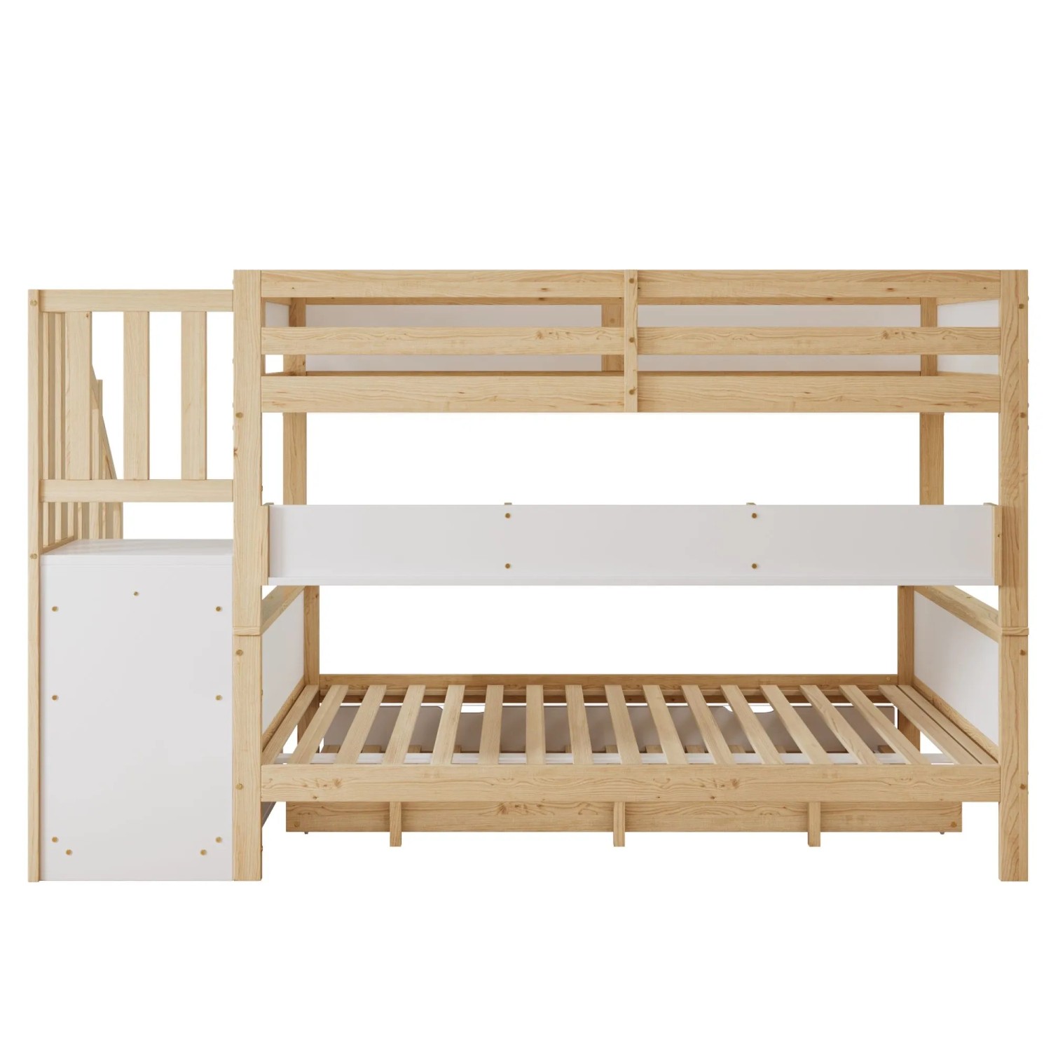 okwish Etagenbett 120x200cm mit Rollbett und Kleiderschrank Kinderzimmer Weiß Natur ohne Matratze