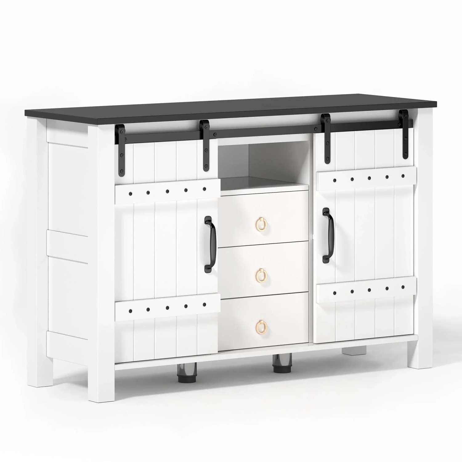 okwish Buffetschrank mit Schiebetüren 3 Schubladen Küche 120x80x40cm Weiß