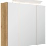 Posseik Spiegelschrank 75 cm mit LED-Lampe und Glasböden, Eiche Gold Dekor.