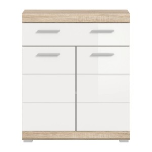 Standschrank Lambada, 2-türig, Eiche hell/weiß hochglanz, 88x74 cm, für Bad und Feuchträume