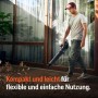 Mann nutzt Husqvarna Akku-Laubbläser Aspire B8X-P4A zum Laub entfernen. Inkl. Akku & Ladegerät.
