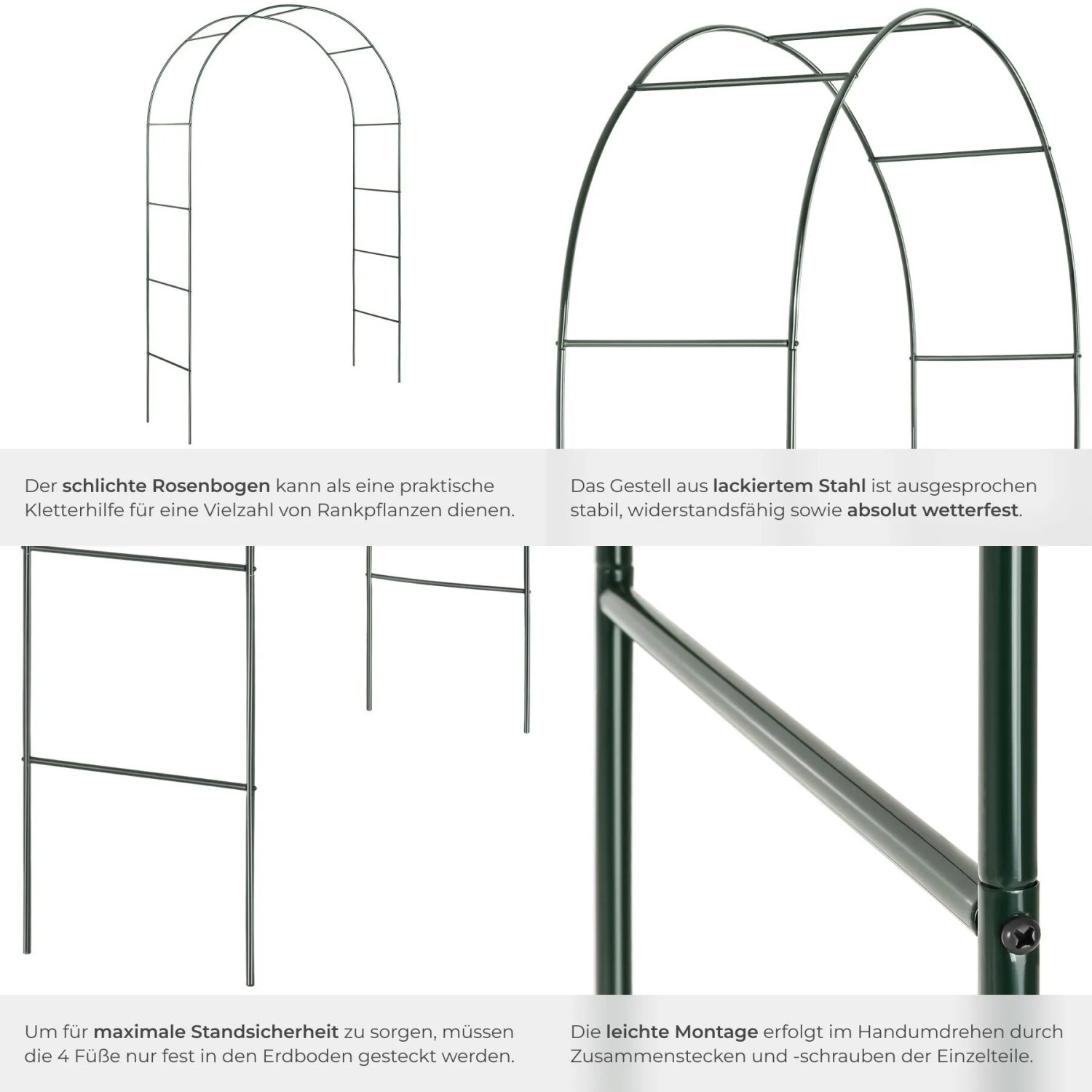 Tectake 4Er Set Rosenbogen Aus Stahl Wetterfest 140 x 40 x 240 cm Grün_5
