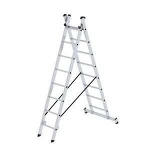 PROREGAL 2-teilige Sprossen-Mehrzweckleiter aus Aluminium mit Traverse, 2x8 Sprossen.