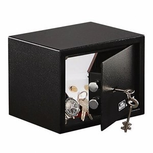 Burg Wächter Möbeltresor Favor S1 K, anthrazit, mit offenem Doppelbartschloss und Inhalt.