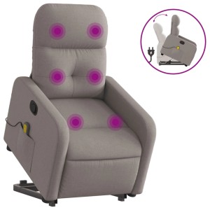 Taupe Massagesessel mit Aufstehhilfe, Relaxsessel mit Vibrationsmassage und Aufstehfunktion.