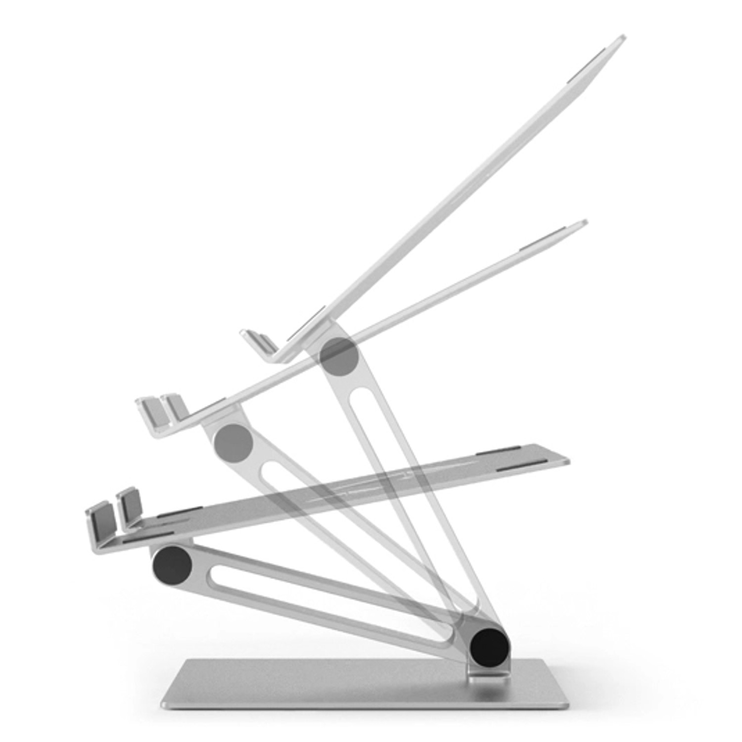 Silberner, stufenlos verstellbarer Laptop Tischständer von Durable, faltbar.