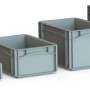 Eurobox-System: Graue Aufbewahrungsboxen in verschiedenen Größen.