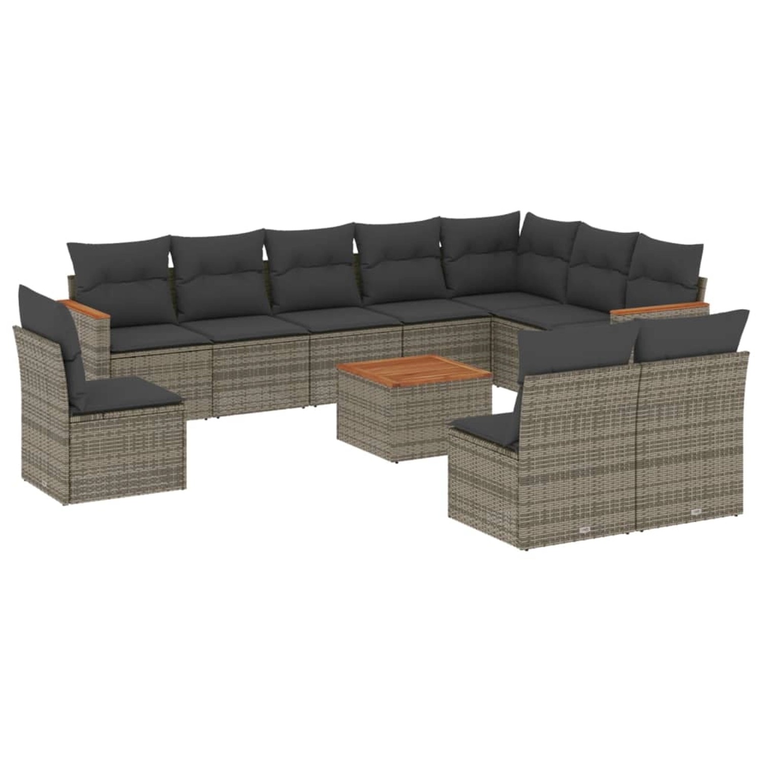 vidaXL 11-Tlg Garten-Sofagarnitur mit Kissen Grau Poly Rattan 3226081