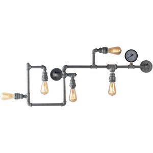 Luce Design Wandleuchte Amarcord, 5-flammig, Zink, industrielle Optik mit Manometer.