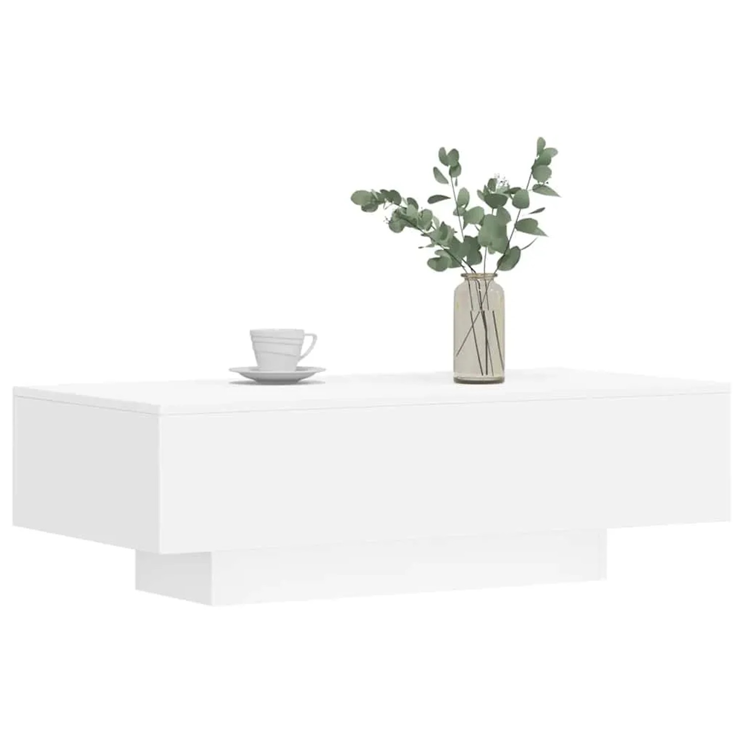 Weißer, moderner Couchtisch aus Holzwerkstoff, 100x49,5x31 cm. Rechteckige Form mit minimalistischem Design.