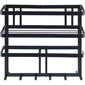 Schwarzes Wenko Multifunktionsregal Gala mit 6 Haken für Küchenhelfer.