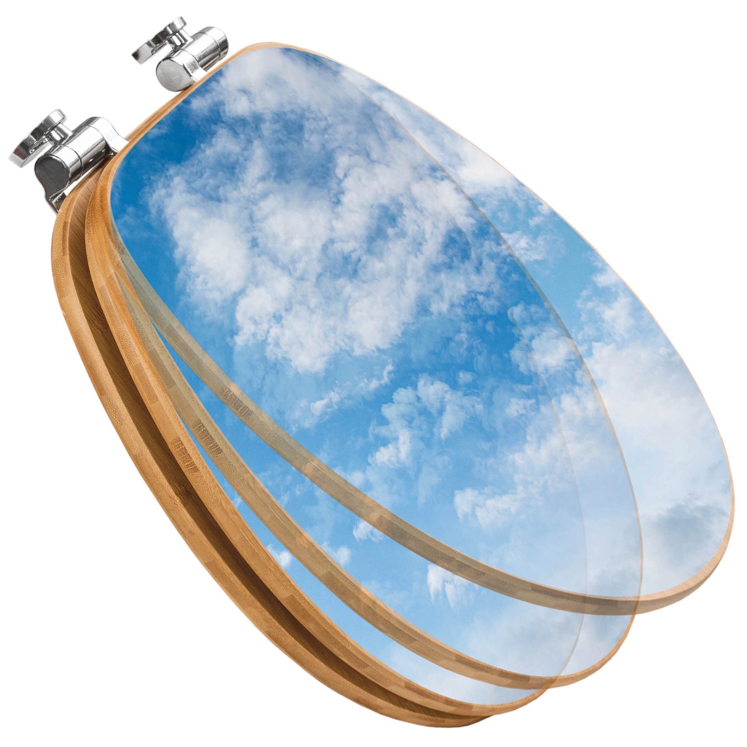 Banjado WC-Sitz aus Bambus mit Wolken-Motiv und Absenkautomatik.