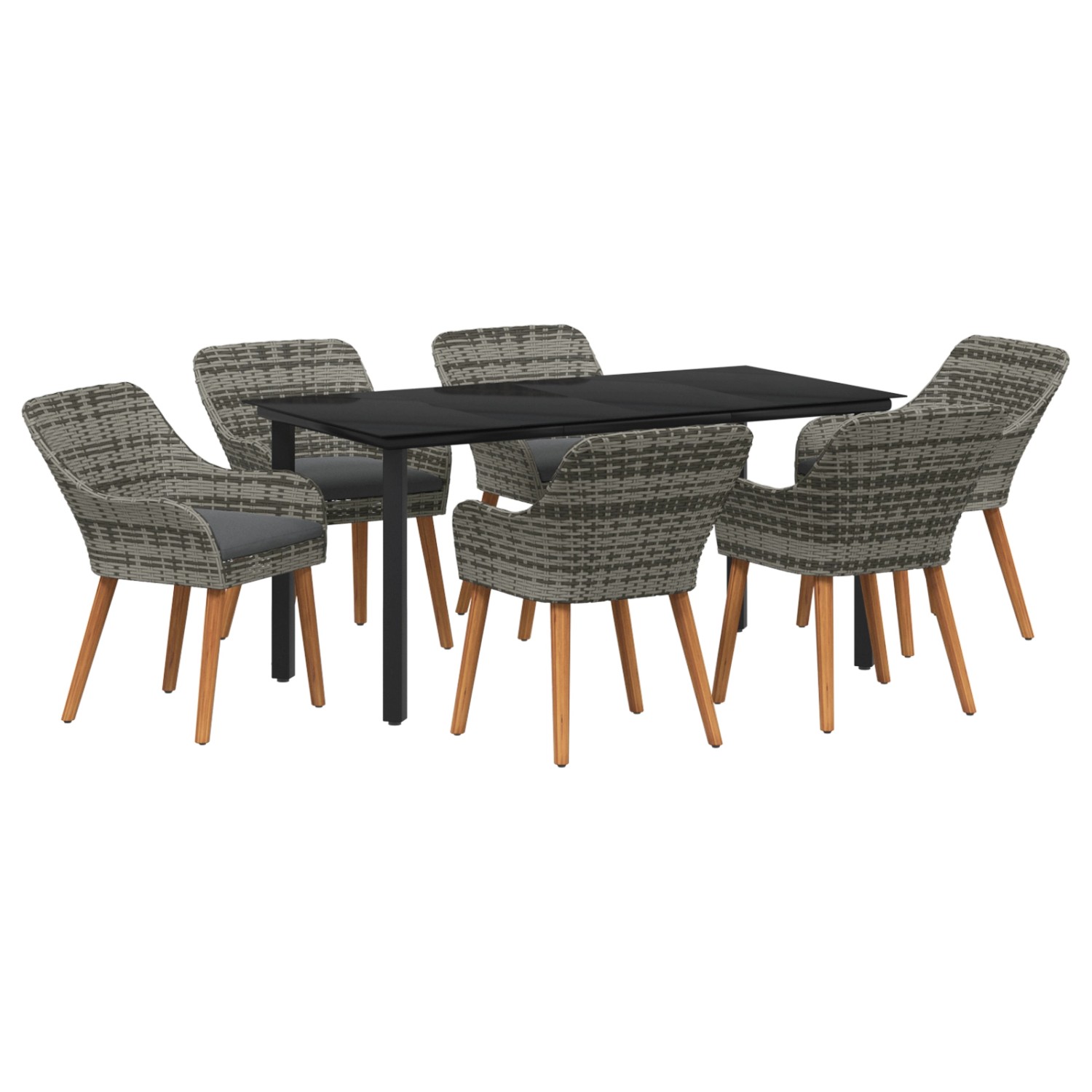 vidaXL 7-Teiliges Garten-Esstisch-Set Graues Poly Rattan 3261688 günstig online kaufen
