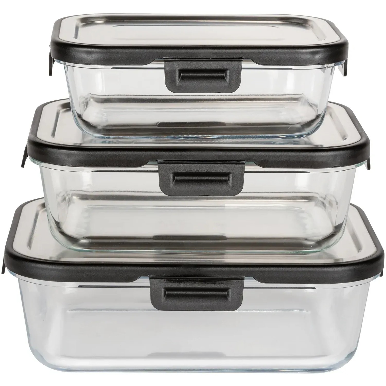 Wenko Glas Frischhaltedosen Steel Black Outdoor Kitchen, 3 Größen gestapelt.