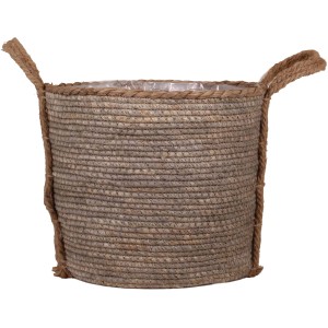 Dunkelbrauner Korb mit Henkeln aus Seegras und Hanf, Ø 29 cm, ideal als Übertopf.