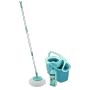 Leifheit Reinigungsset Disc Mop Ergo mit Power Cleaner in Türkis: Wischmop, Eimer und Reiniger für die Bodenreinigung.