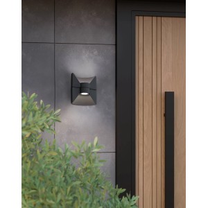 Moderne, anthrazitfarbene Eglo LED Außenwandleuchte Redondo (17,5x16cm) mit Up- und Downlight.